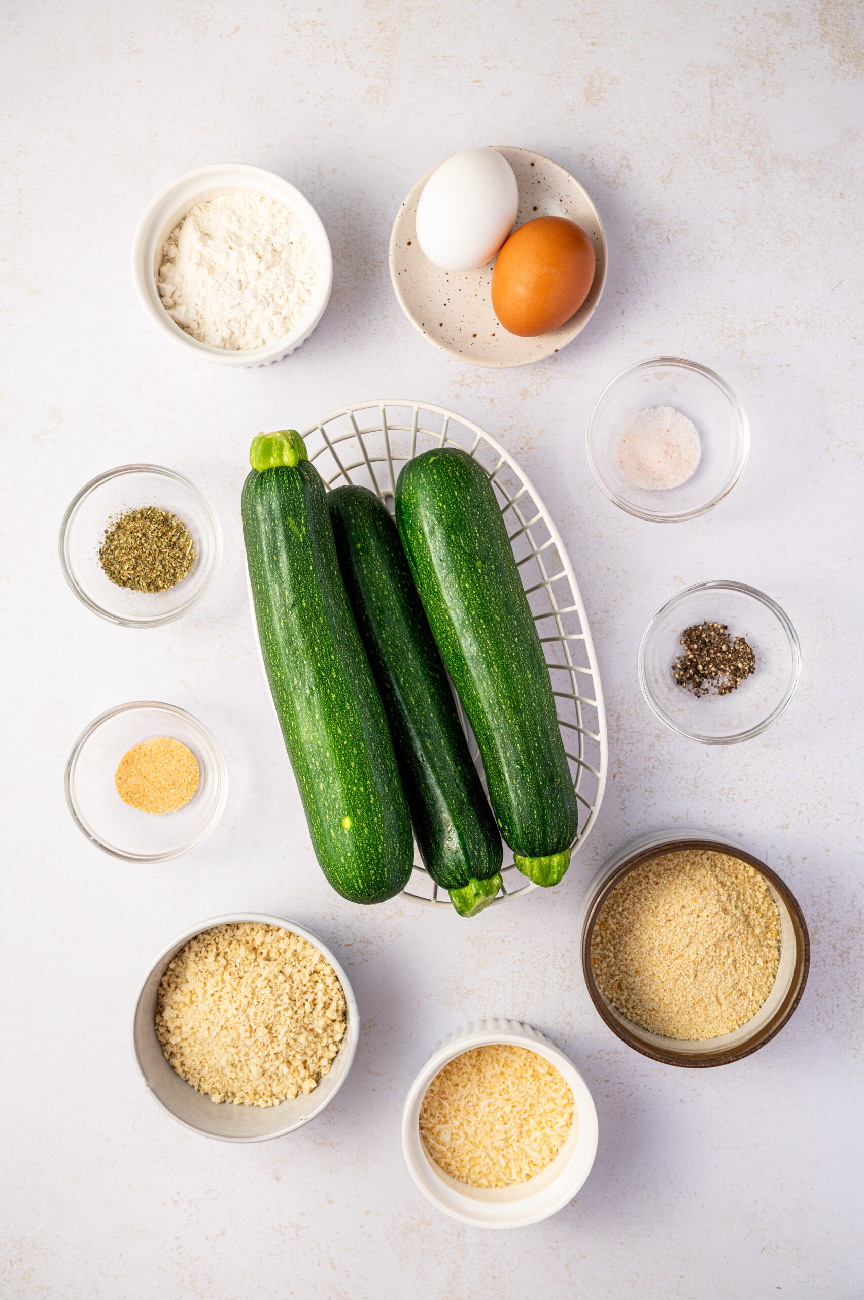 Ingredients for air fryer zucchini fries.