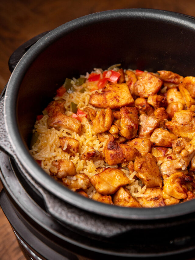 Cajun chicken and rice in an Instant Pot ready to eat.