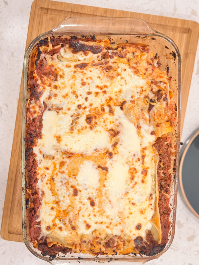 Cheesy oven baked lasagna ready to eat!
