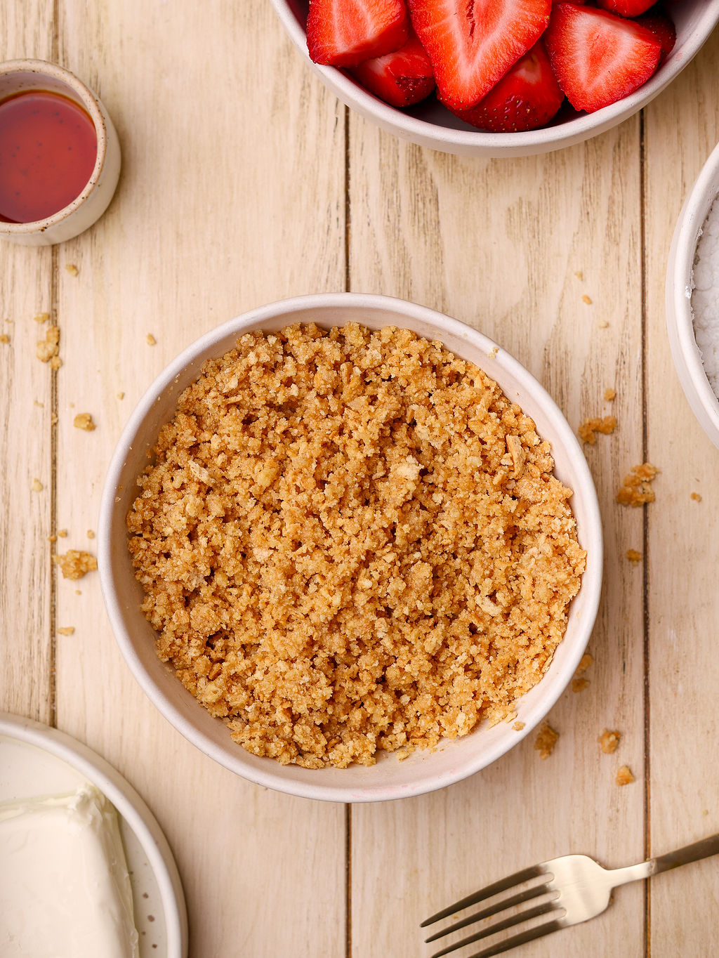 Graham cracker crumbs for strawberry icebox pie.