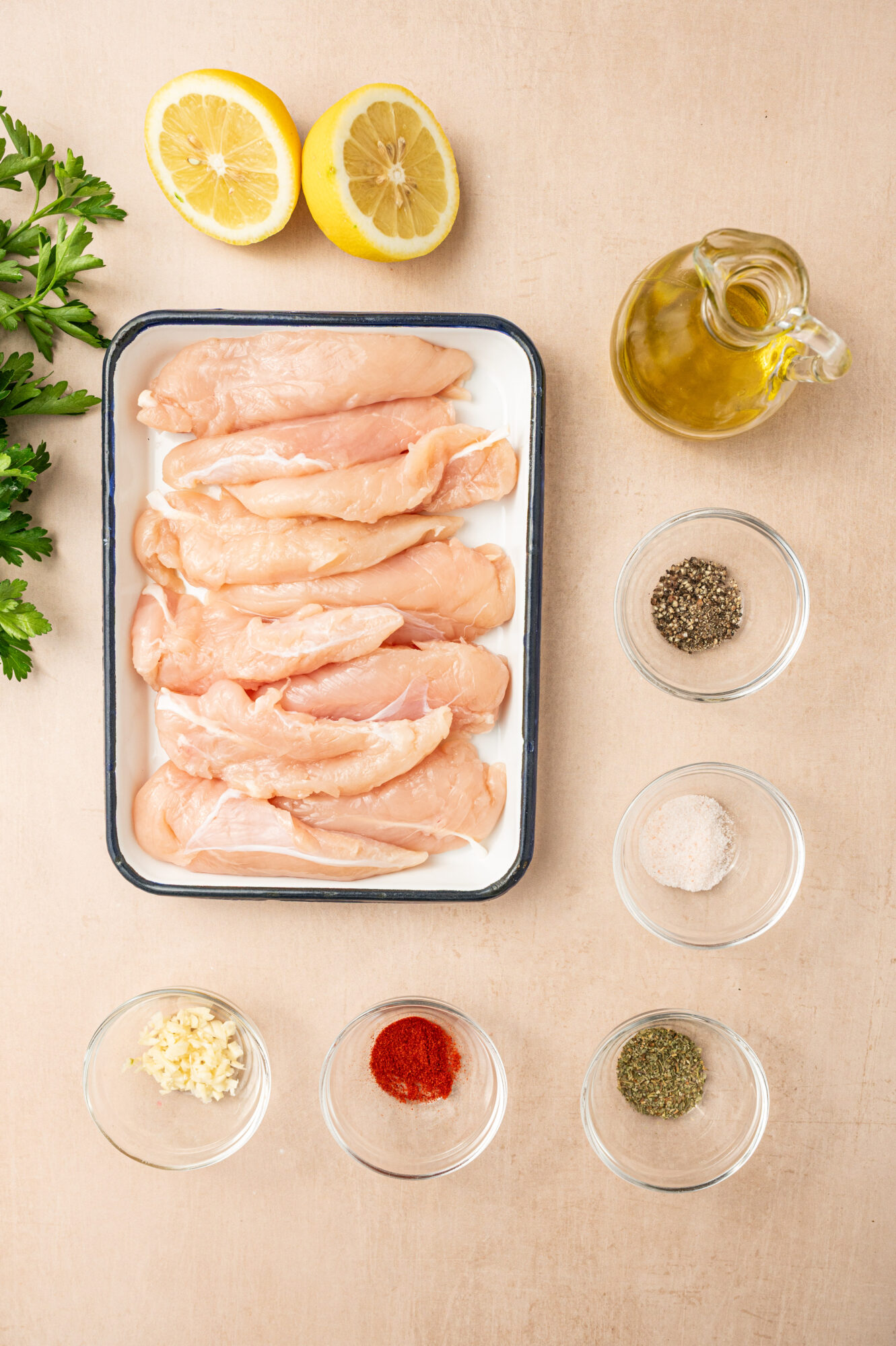 Ingredients for grilled chicken tenders.