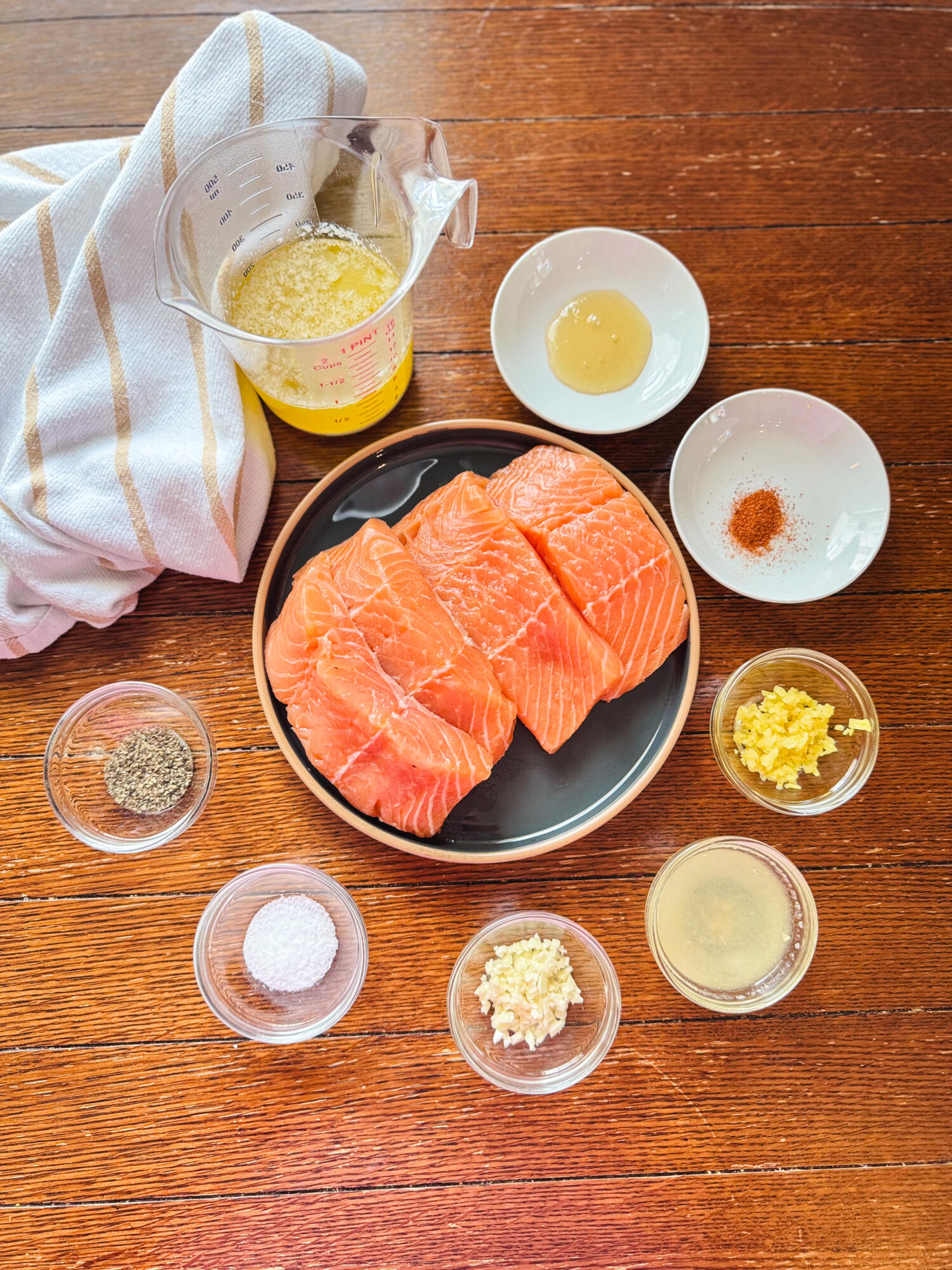 Ingredients for grilled salmon with lemon butter sauce.