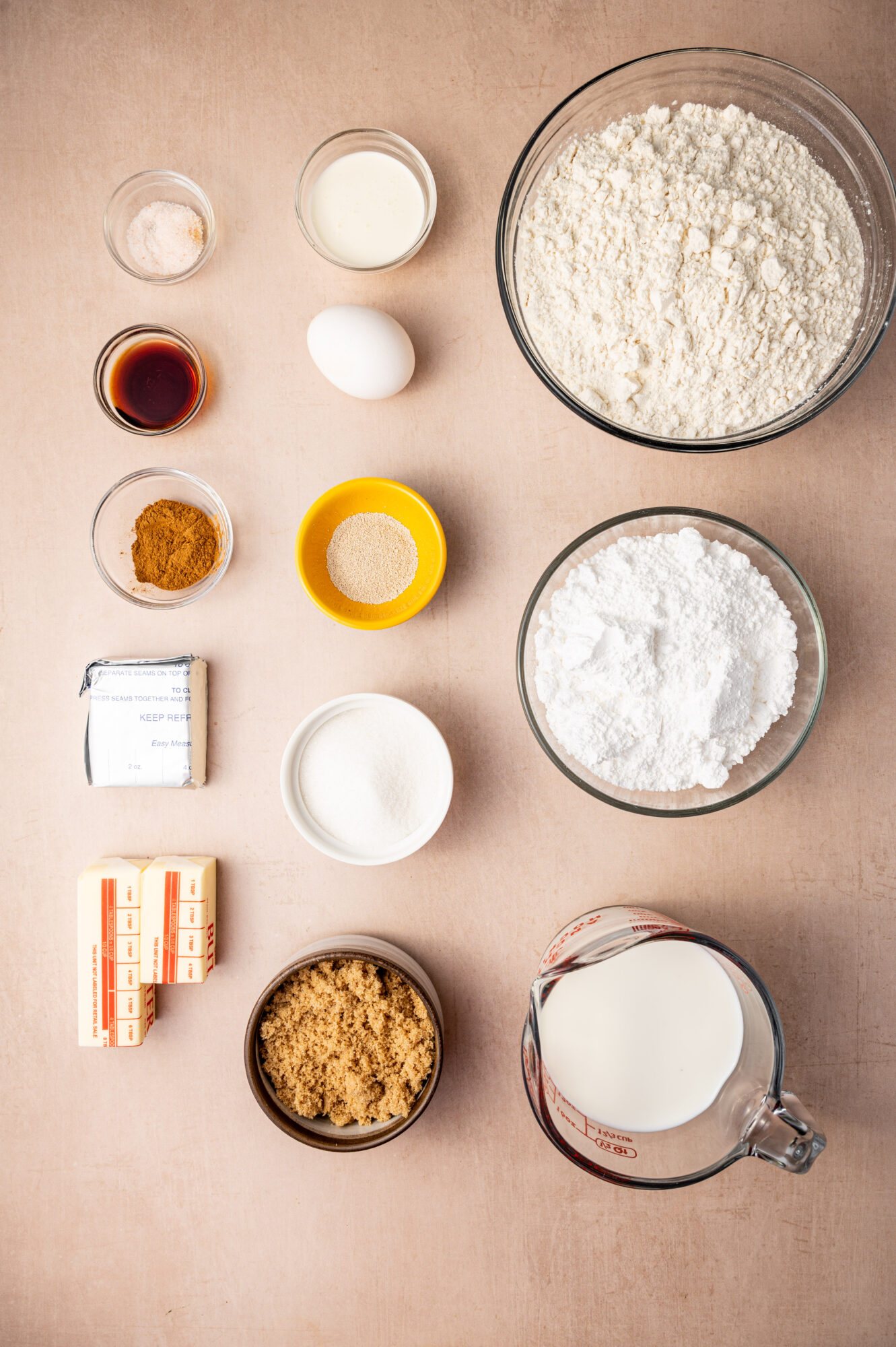 Ingredients for the best damn cinnamon rolls.