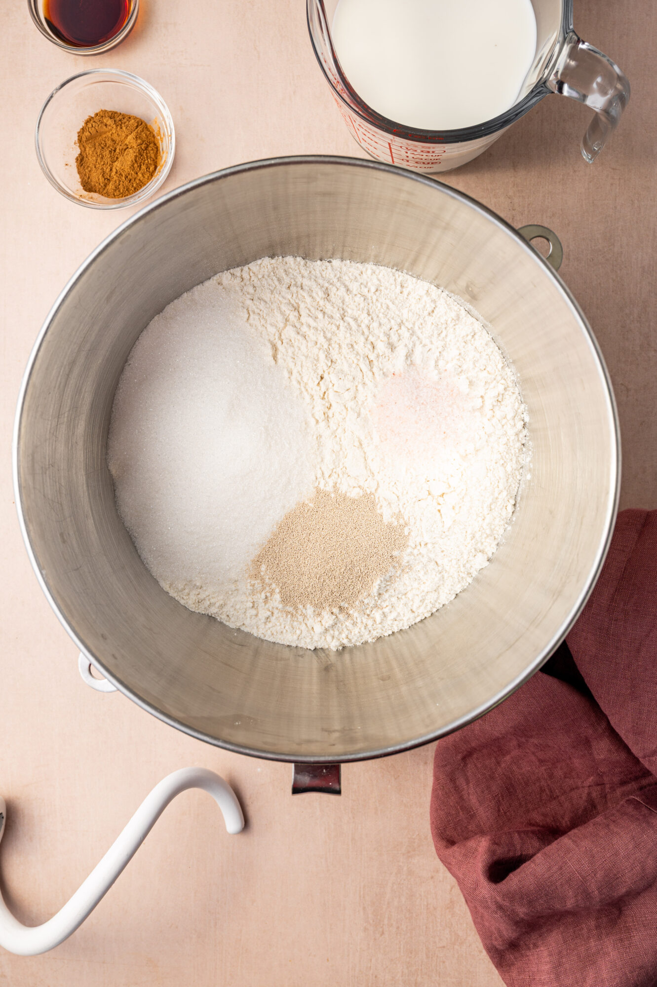 Dry ingredients in a bowl to make dough.