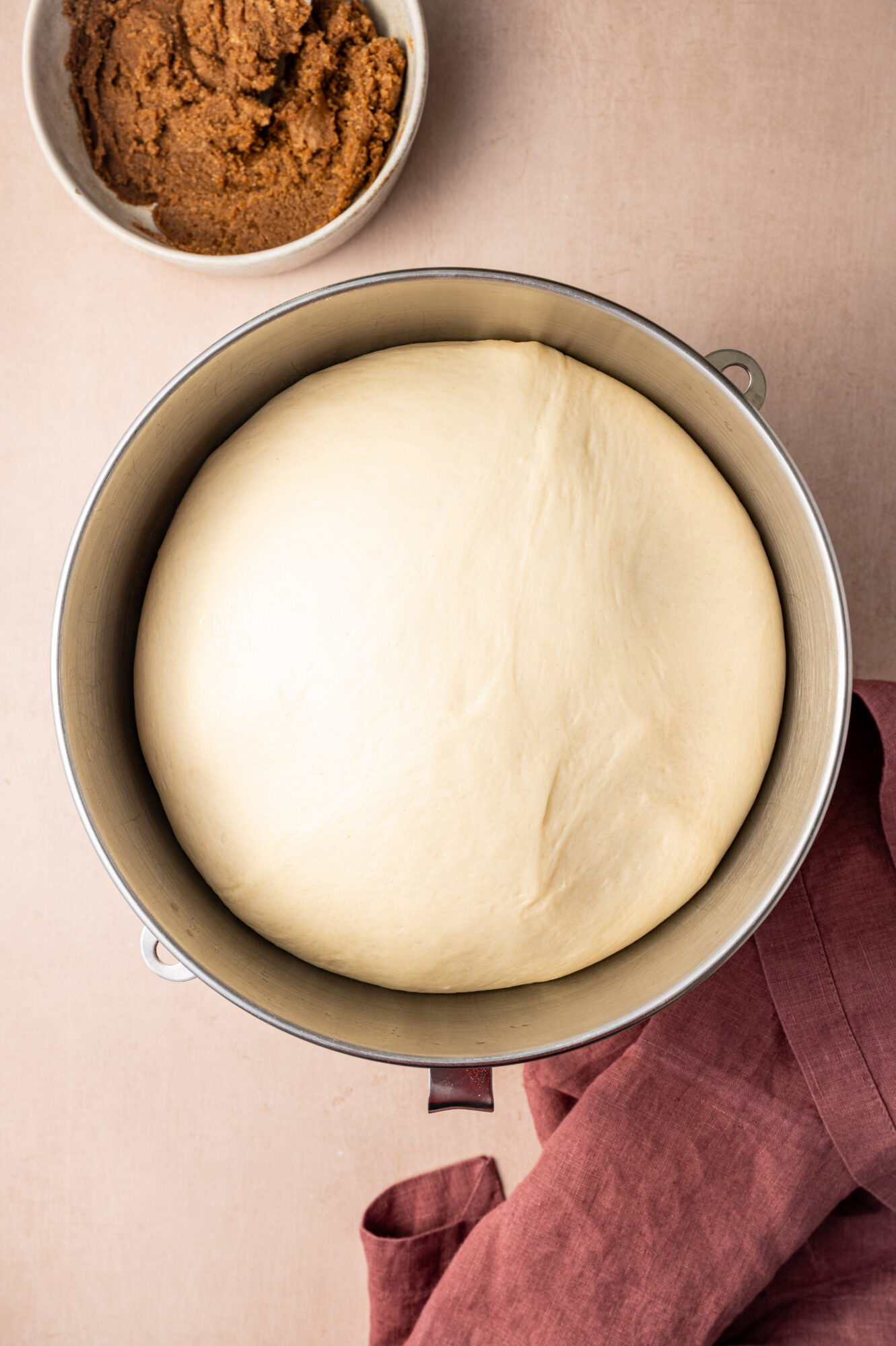 Risen dough for cinnamon rolls.