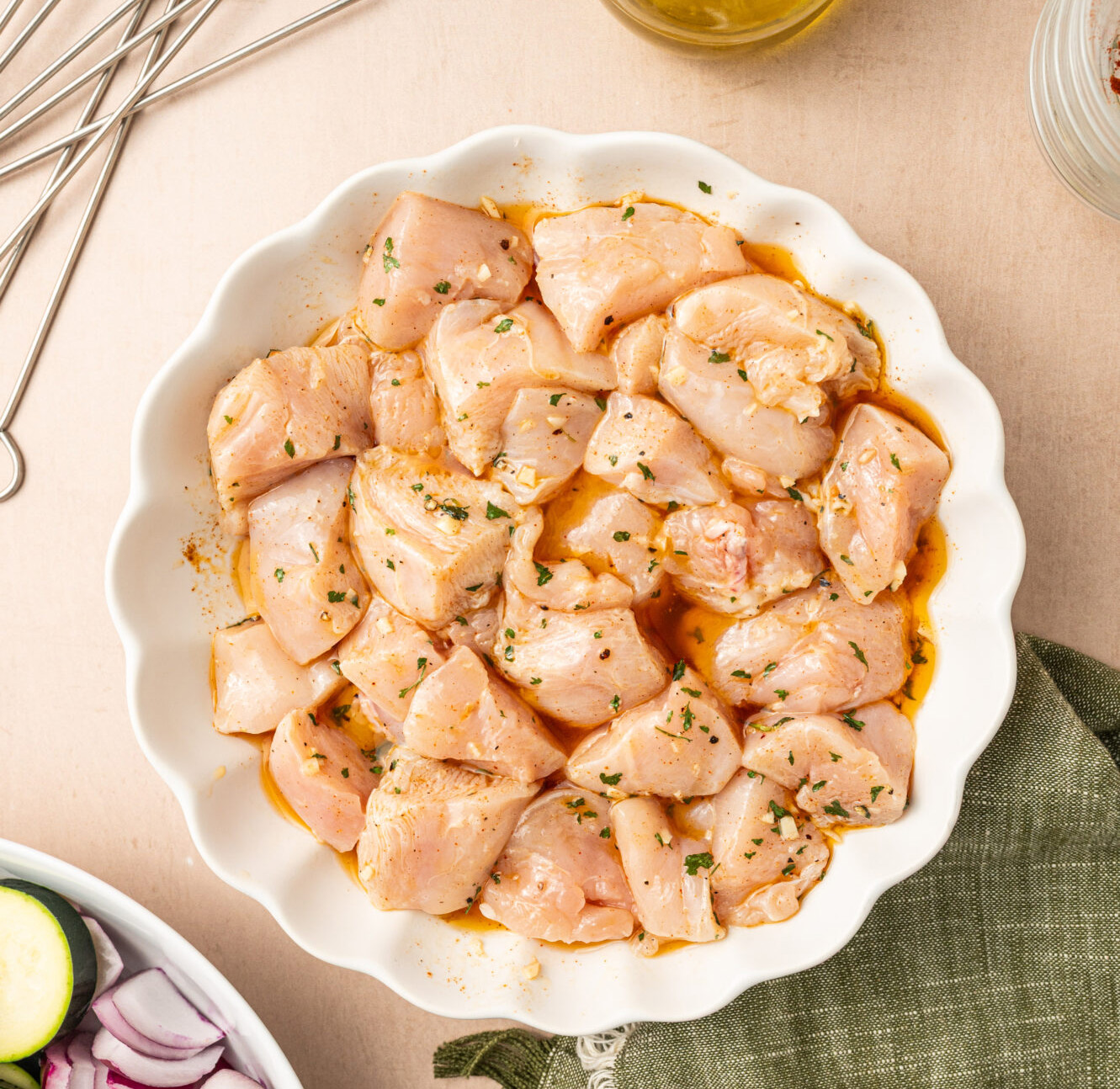Marinating chicken for chicken kabobs