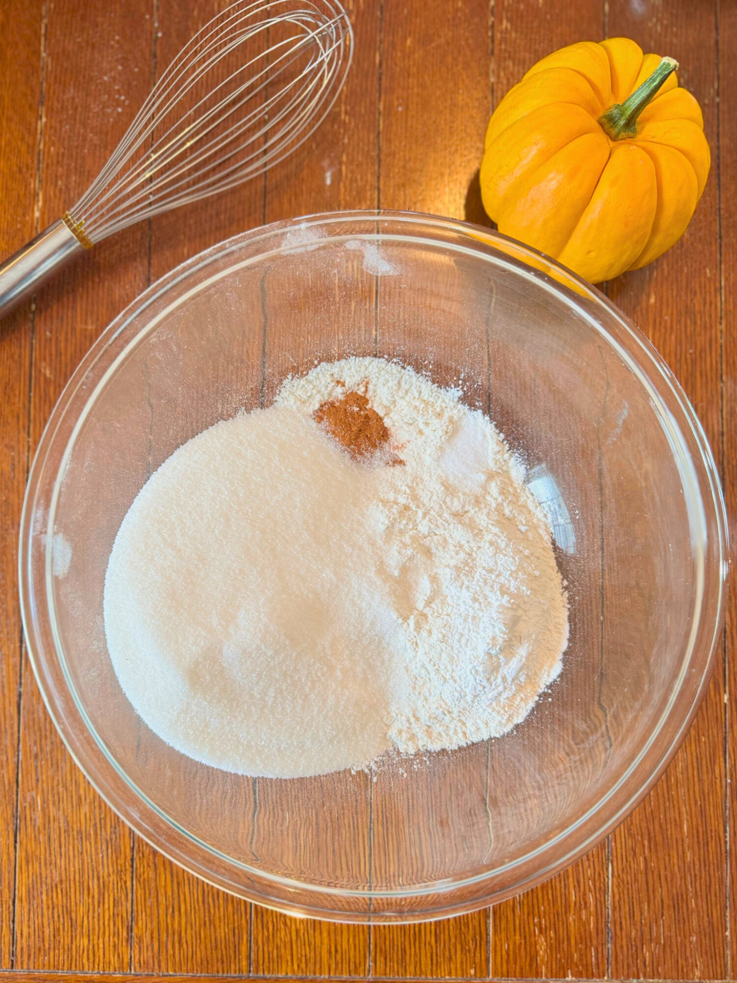 Dry ingredients for pumpkin pear cobbler.