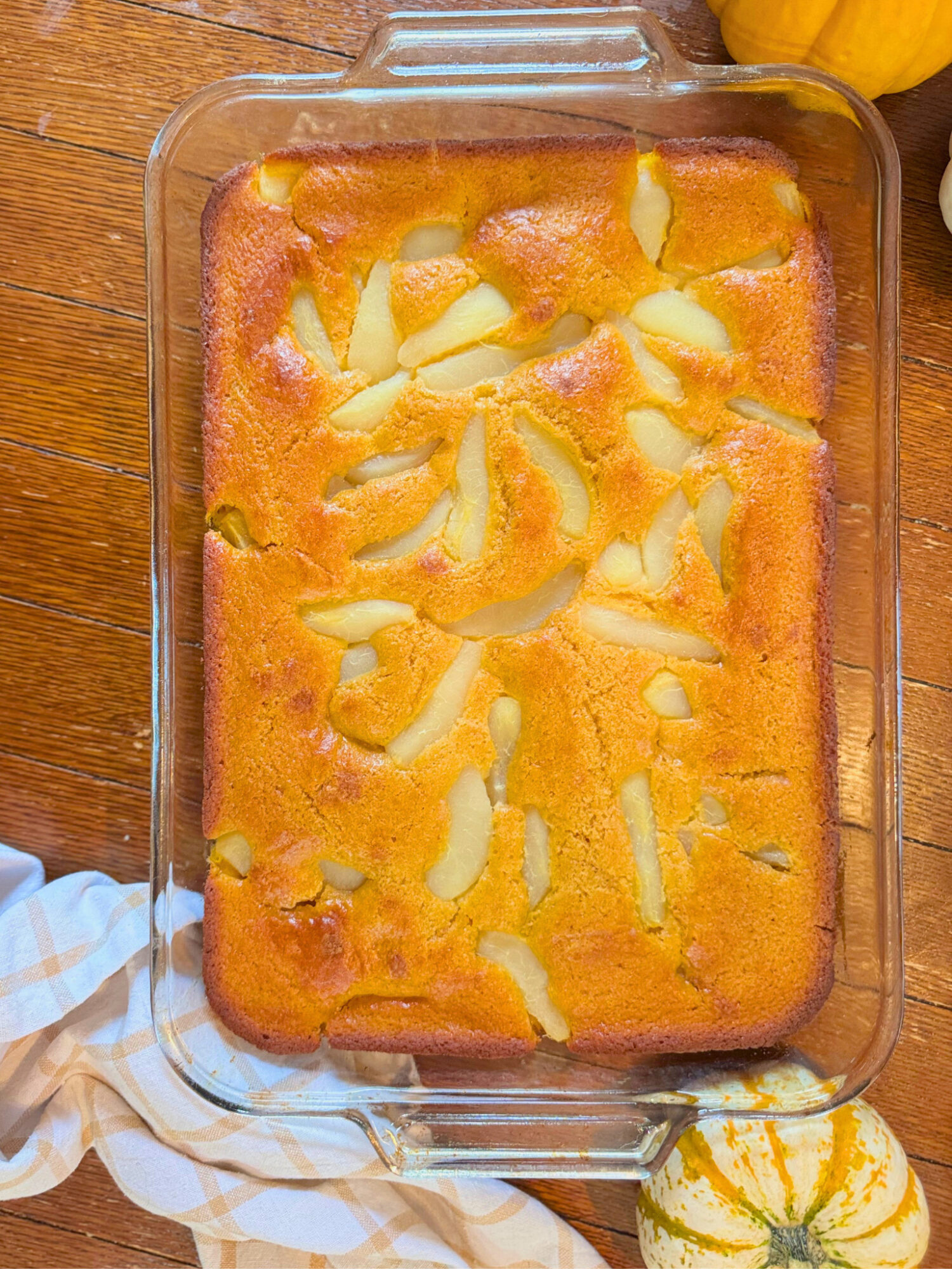 Pumpkin pear cobbler fresh out of the oven.