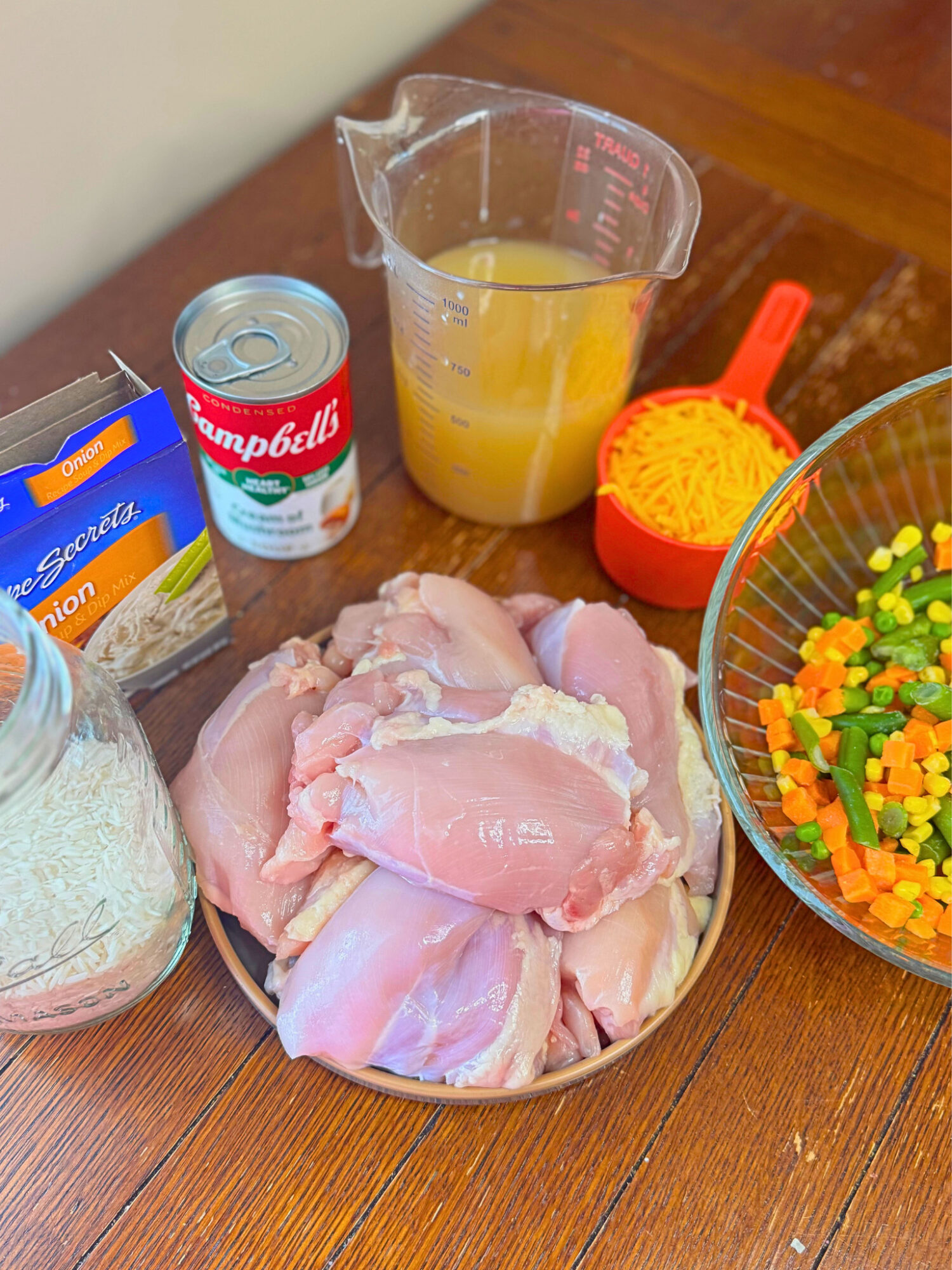 Ingredients for meal prep slow cooker chicken and vegetables.