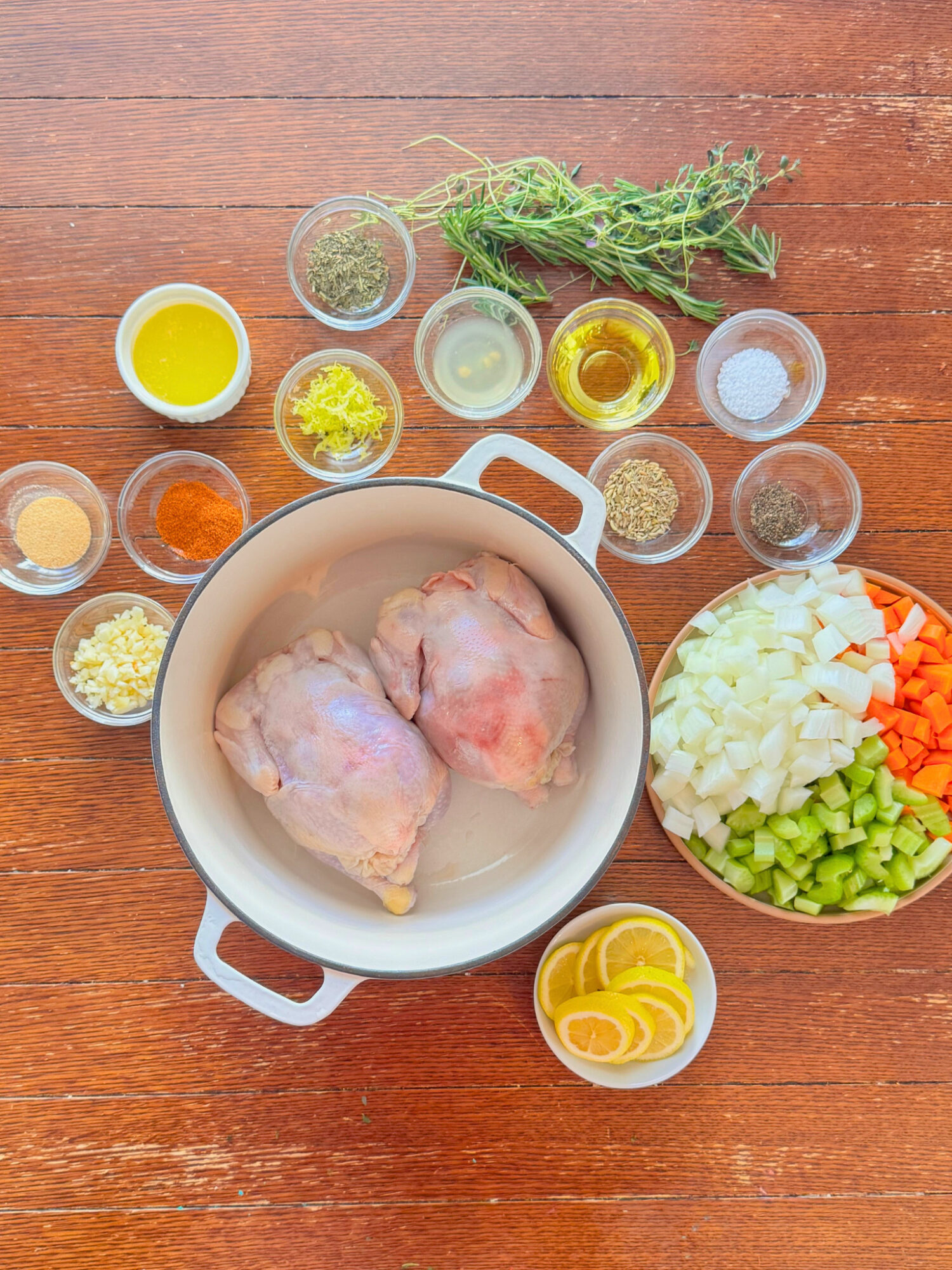 Ingredients for roasted Cornish hens.