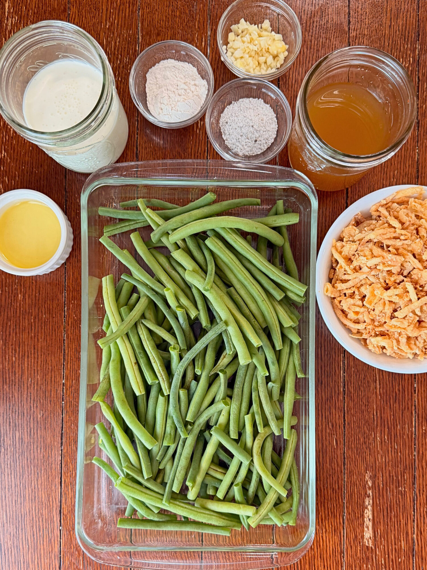 Ingredients for green bean casserole.
