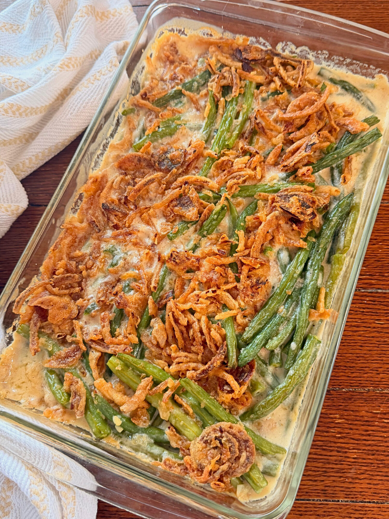 Green bean casserole fresh out of the oven.