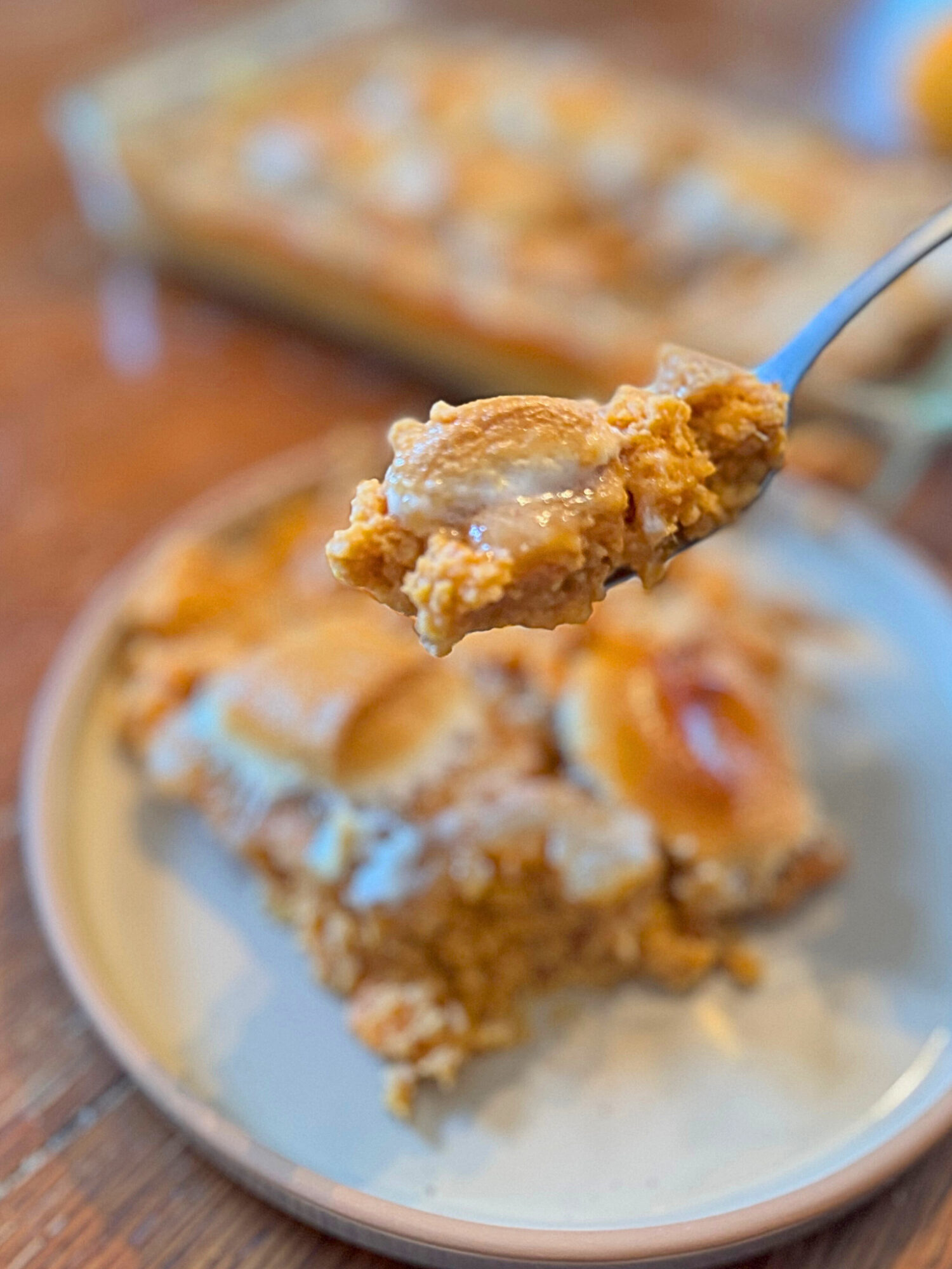 A forkful of sweet potato casserole.