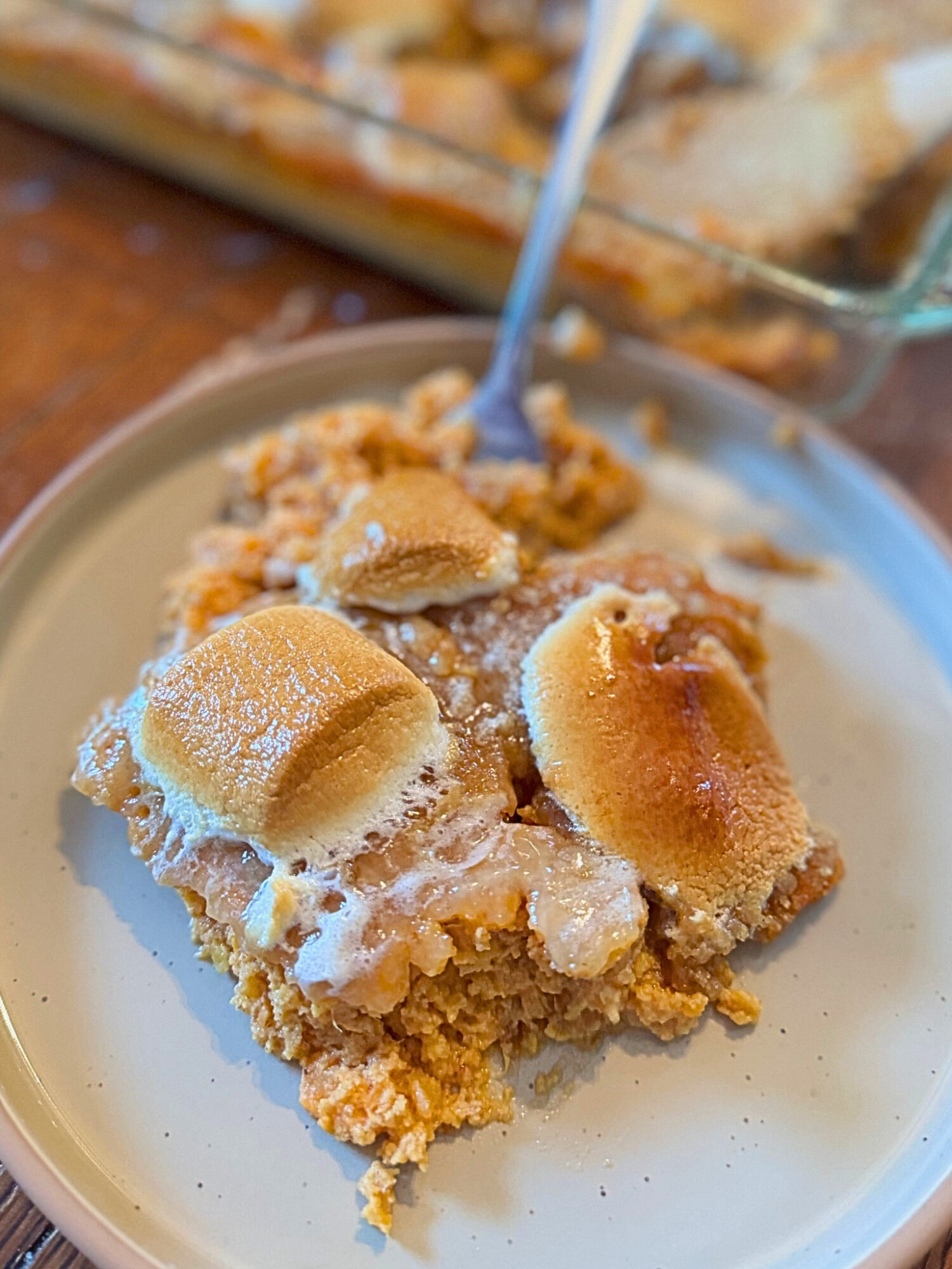 A serving of sweet potato casserole.