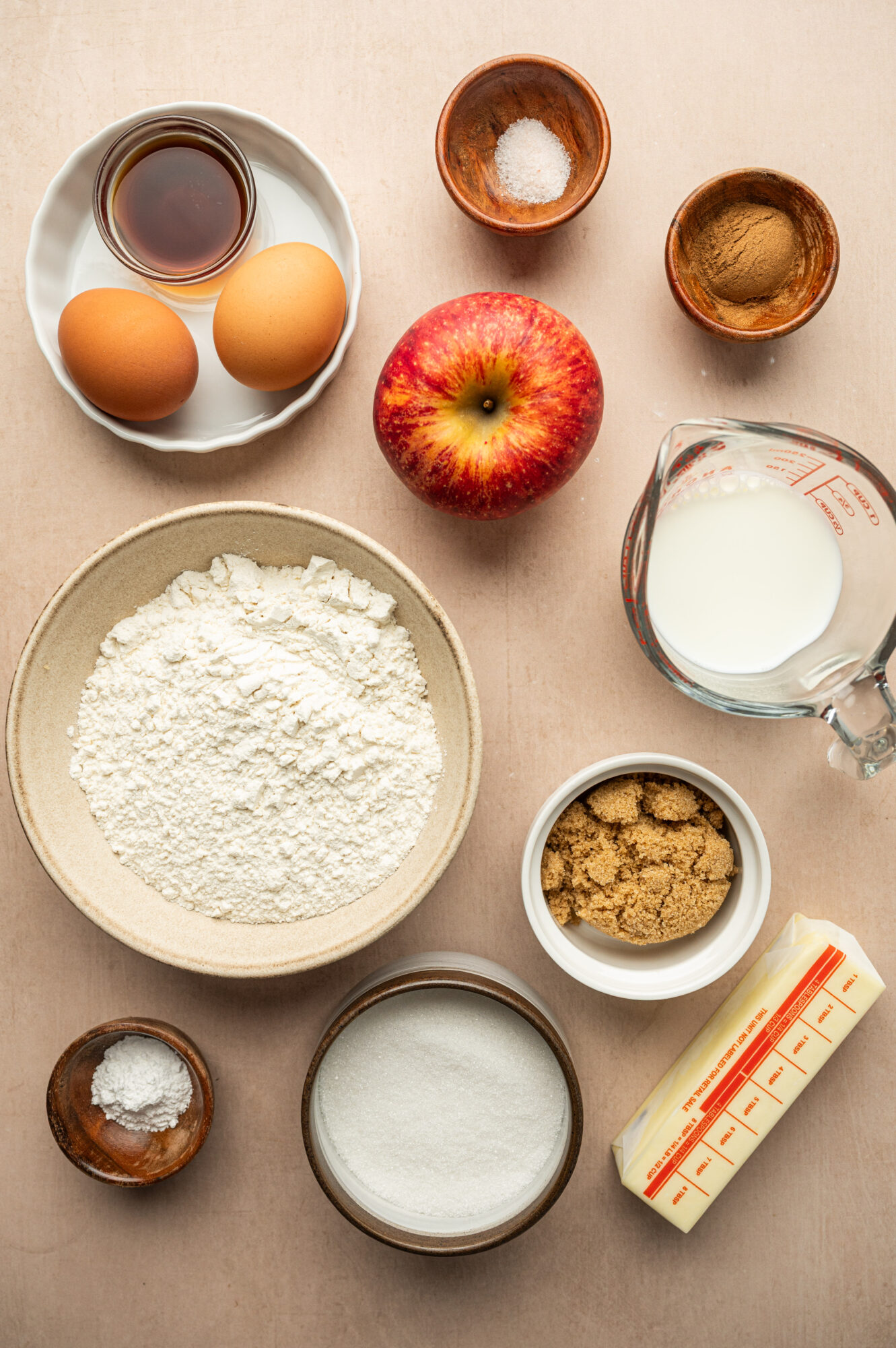 Ingredients for apple cinnamon loaf bread.