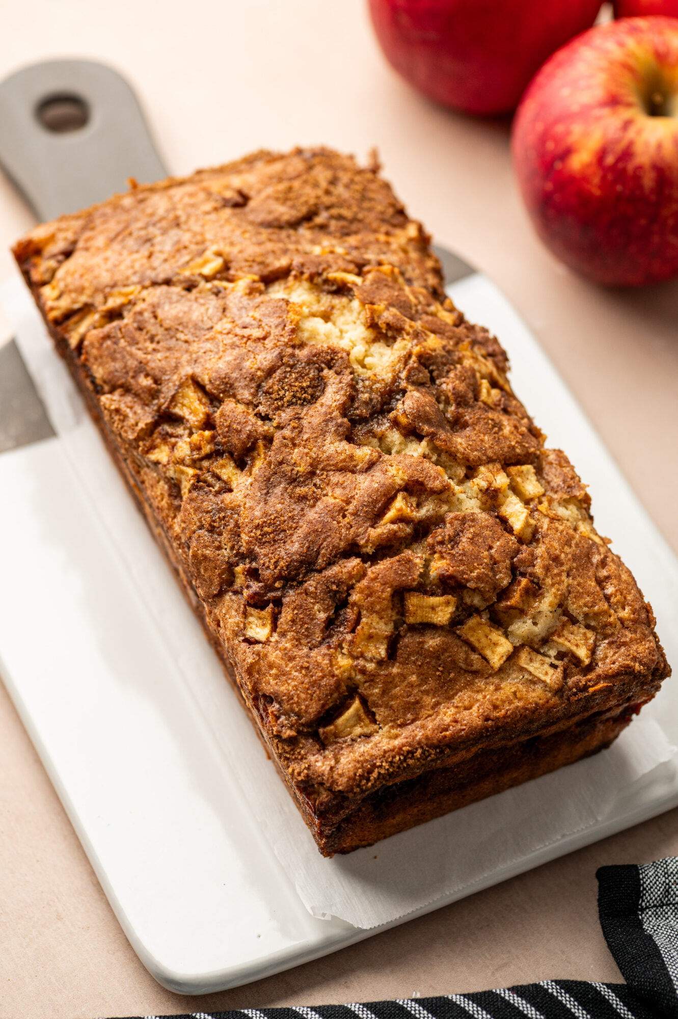 A loaf of apple cinnamon bread.
