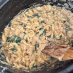 Creamy chicken pasta in a slow cooker.