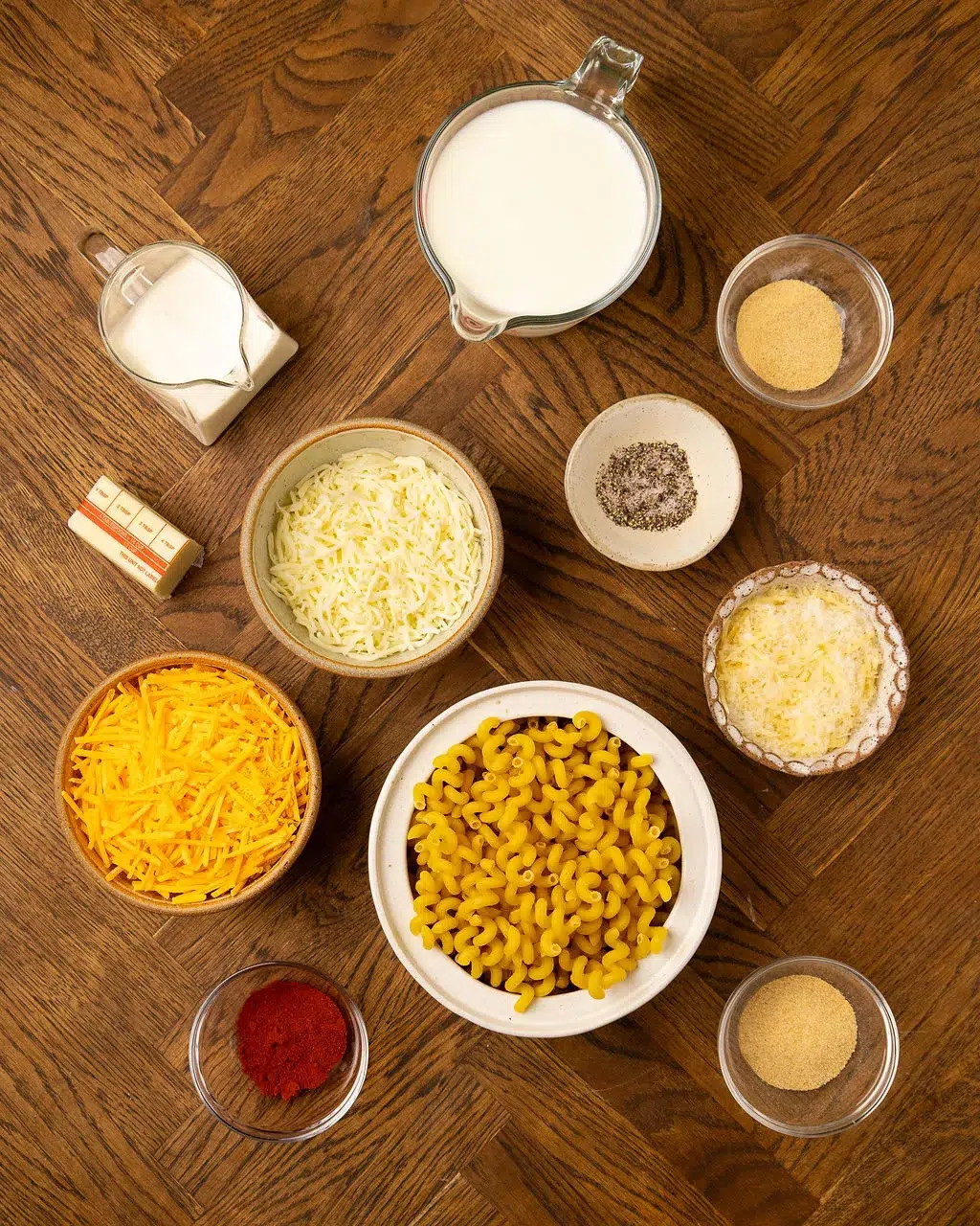 Ingredients for slow cooker mac and cheese.