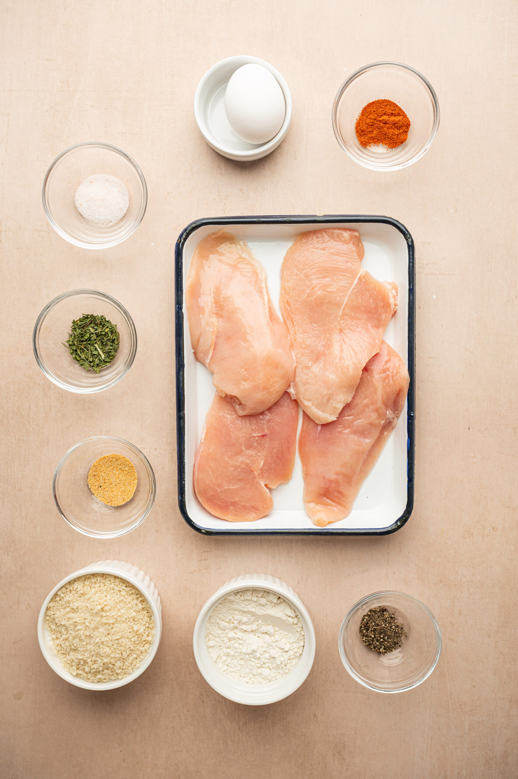 Ingredients for air fryer chicken cutlets.