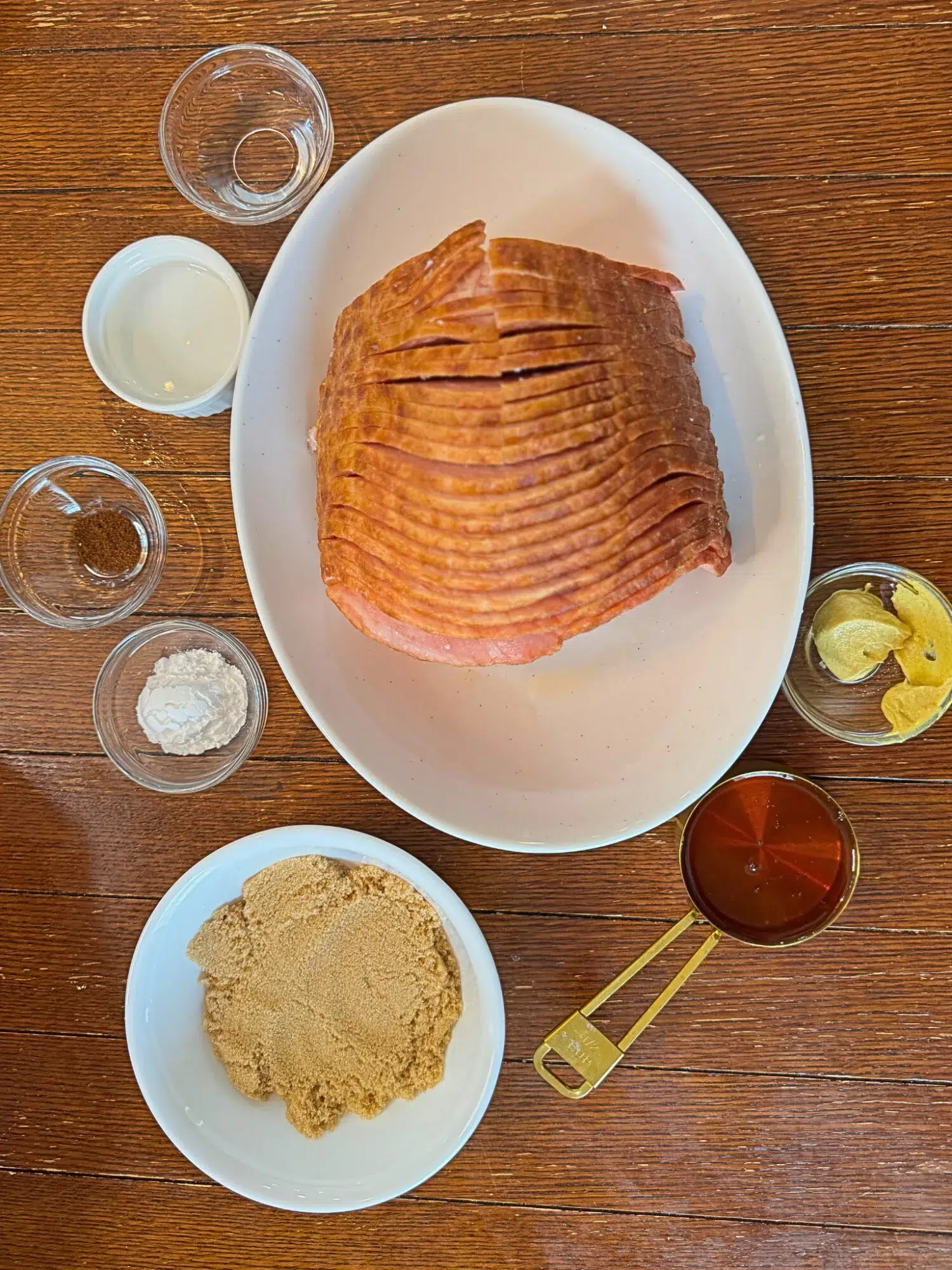 Ingredients for slow cooker honey glazed ham.