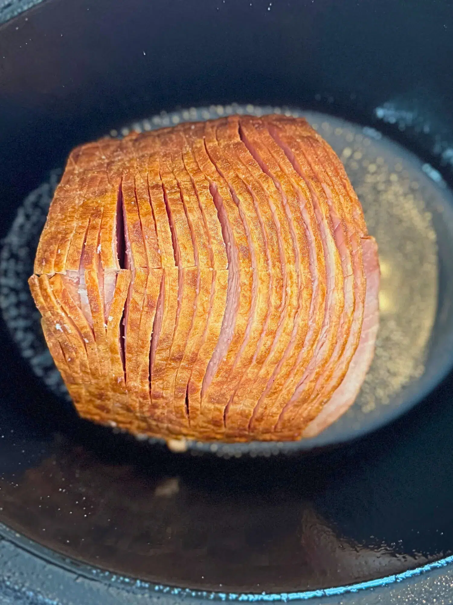 Spiral-cut ham in a slow cooker.