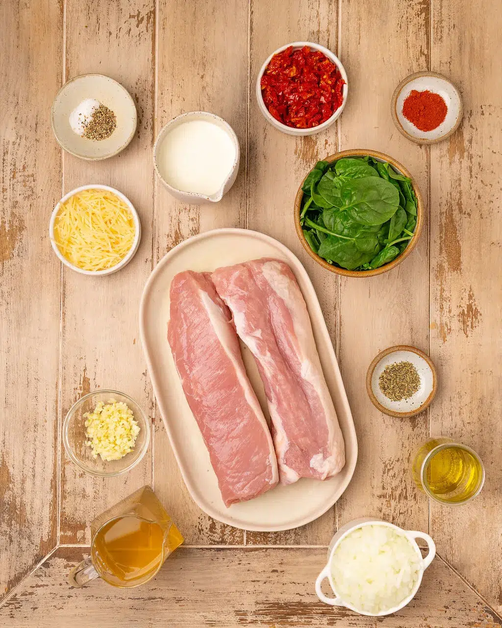 Ingredients for slow cooker Tuscan pork tenderloins.