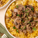 A plate of homemade ground beef stroganoff